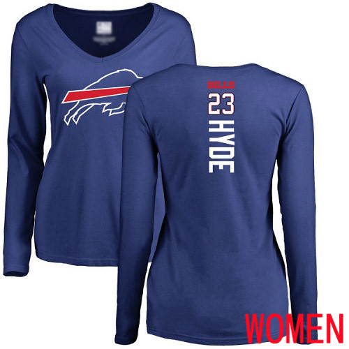 NFL Women Buffalo Bills #23 Micah Hyde Royal Blue Backer Long Sleeve T Shirt